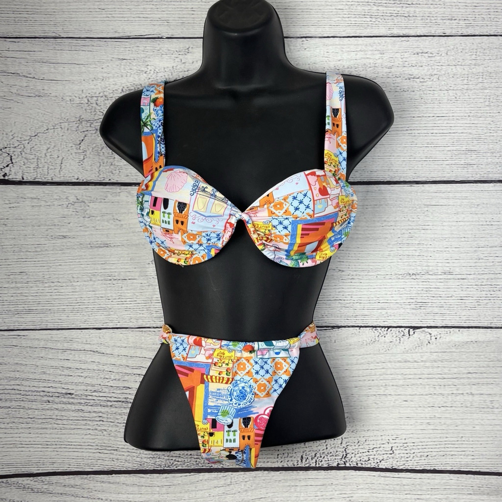 Jimmi Swim Naranja Bikini Set Size Small S Colorful Mediterranean Tile Print NEW - Picture 2 of 8